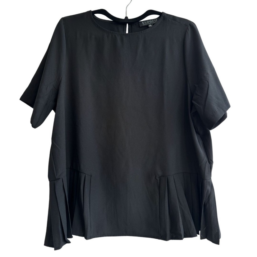 Black Eloquii Plus-Sized Pleated Hem Top Size 14